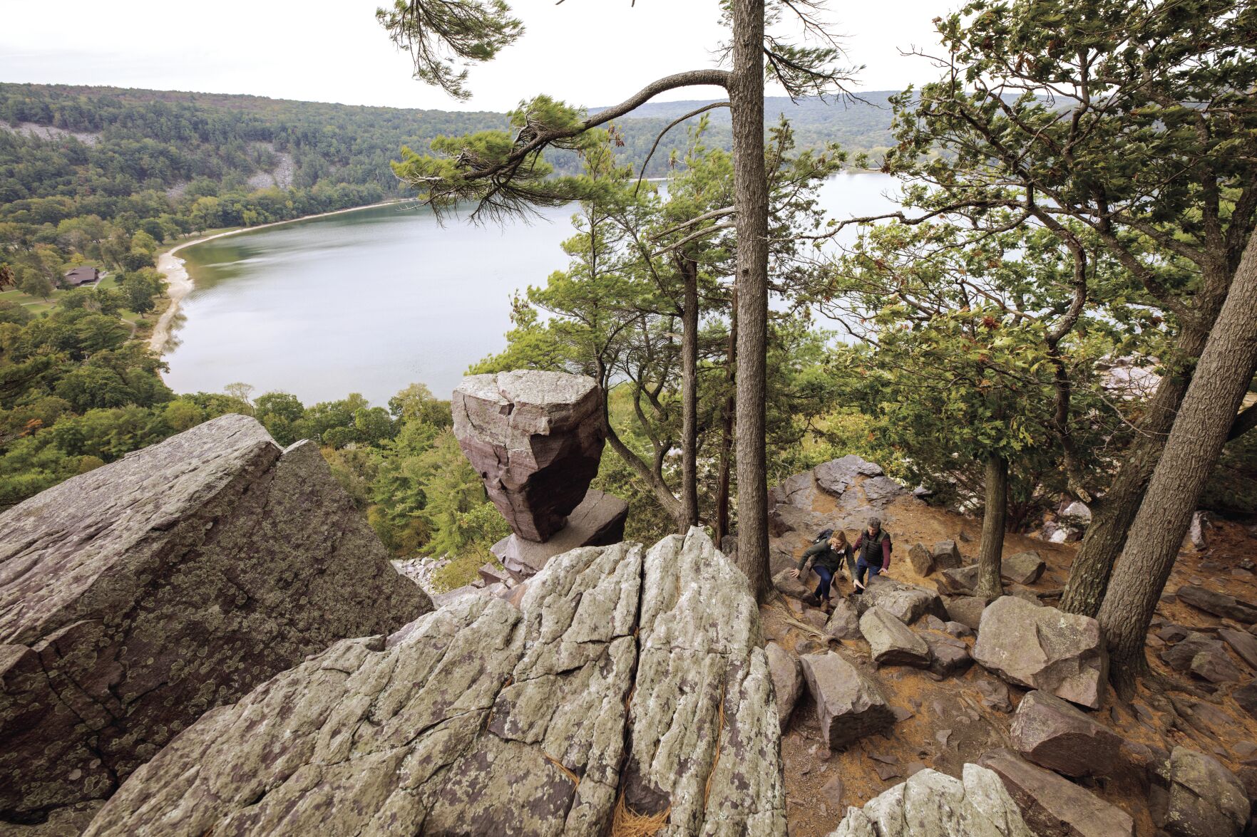 059 Couple Hiking Near Balanced Rock at Devils Lake State Park.jpg